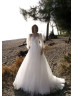 Strapless Beaded White Lace Tulle Wedding Dress With Removable Sleeves